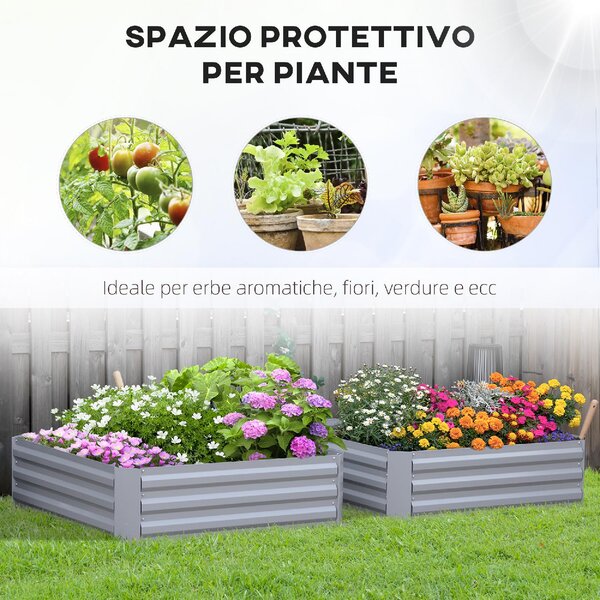 Brugel Set di 2 Letti per Orto Rialzati con Fondo Aperto per Piante e Ortaggi in Acciaio 100x100x30 cm colore Grigio - DH84594