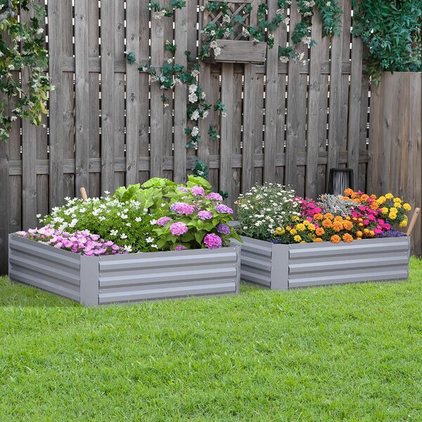 Brugel Set di 2 Letti per Orto Rialzati con Fondo Aperto per Piante e Ortaggi in Acciaio 100x100x30 cm colore Grigio - DH84594