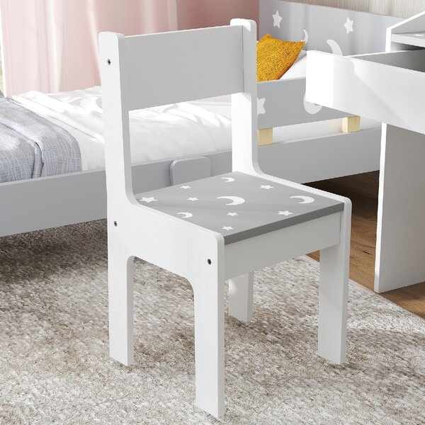 DecHome Set Sedia e Tavolino per Bambini 3-6 Anni con Organizzatore e Cassetto Estraibile, in Legno colore Grigio