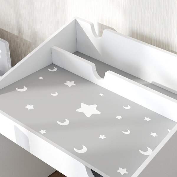 DecHome Set Sedia e Tavolino per Bambini 3-6 Anni con Organizzatore e Cassetto Estraibile, in Legno colore Grigio