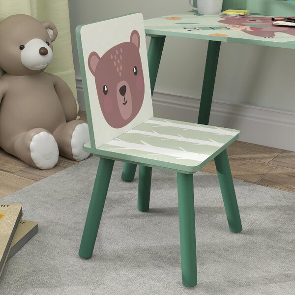 DecHome Set Sedia e Tavolino per Bambini con Ripiano Portaoggetti in MDF e Legno di Pino colore Verde