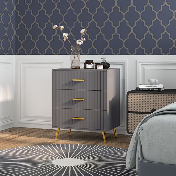 HOMCOM Cassettiera 3 Cassetti Moderna in Legno e Alluminio, 60x40x71.5 cm, Oro e Grigio Scuro | Aosom Italy