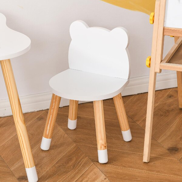 DecHome Set Tavolino con 2 Sedie per Bambini a Forma di Orsetto in Legno colore Bianco