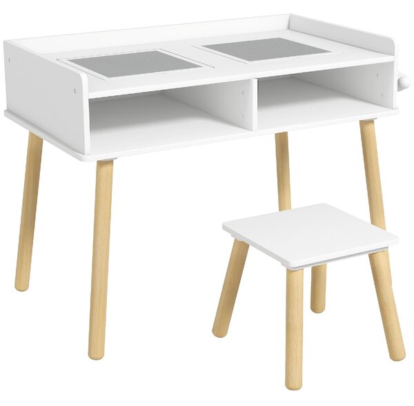 DecHome Set Tavolino per Bambini con Sgabello, Banchetto con Piano Reversibile e Rotolo di Carta colore Bianco