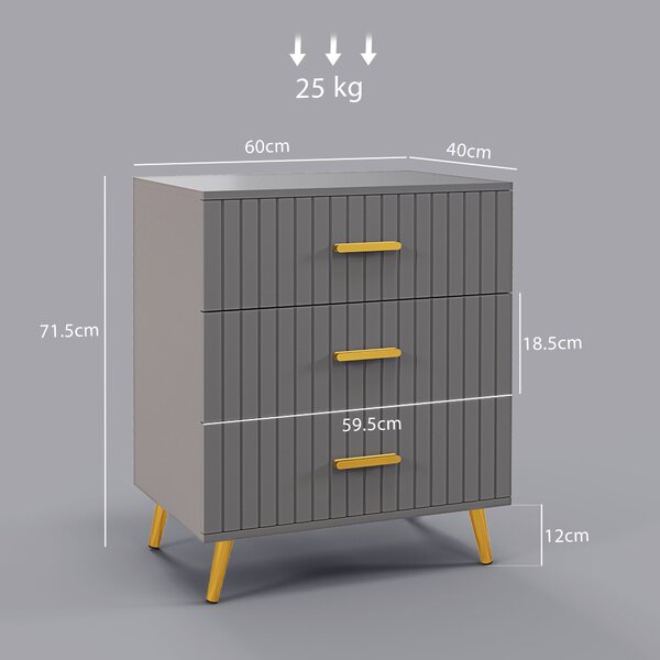 HOMCOM Cassettiera 3 Cassetti Moderna in Legno e Alluminio, 60x40x71.5 cm, Oro e Grigio Scuro | Aosom Italy