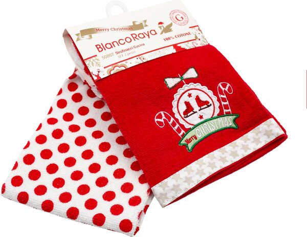 Blanco Raya Set strofinacci da cucina natalizi in spugna di puro cotone - 50807-PATTINI