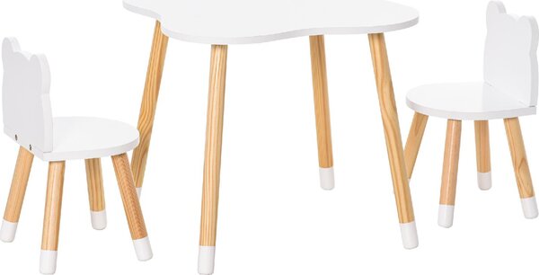 DecHome Set Tavolino con 2 Sedie per Bambini a Forma di Orsetto in Legno colore Bianco