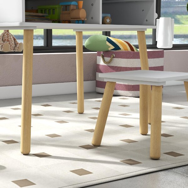DecHome Set Tavolino per Bambini con Sgabello, Banchetto con Piano Reversibile e Rotolo di Carta colore Bianco