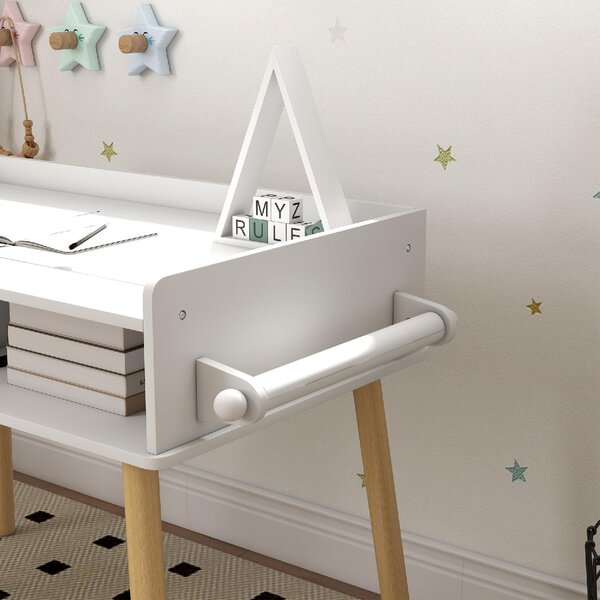 DecHome Set Tavolino per Bambini con Sgabello, Banchetto con Piano Reversibile e Rotolo di Carta colore Bianco