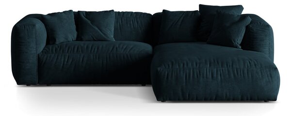 Divano angolare componibile blu scuro (con penisola a destra/con chaise lounge) con rivestimento in velluto Martina – Micadoni