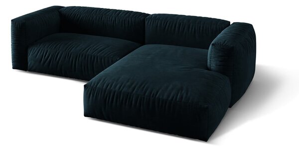 Divano angolare componibile blu scuro (con penisola a destra/con chaise lounge) con rivestimento in velluto Martina – Micadoni