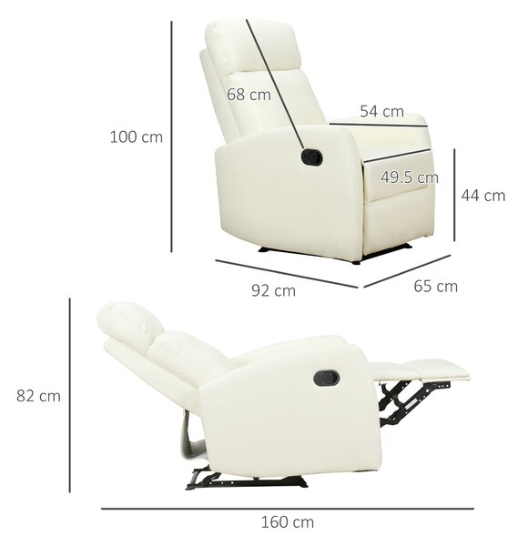 HOMCOM Poltrona Reclinabile fino a 165° Imbottita con Poggiapiedi Regolabile Ergonomica in Similpelle, 65×92×100cm, Crema | Aosom Italy