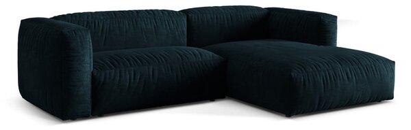 Divano angolare componibile blu scuro (con penisola a destra/con chaise lounge) con rivestimento in velluto Martina – Micadoni