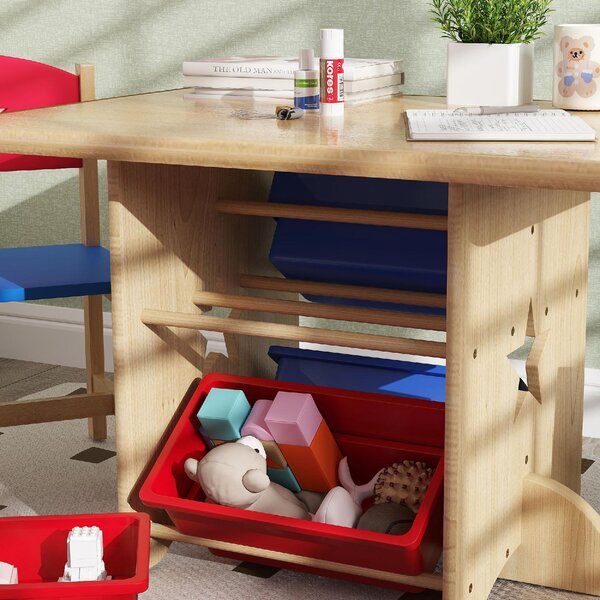 DecHome Set Tavolo e Sedie per Bambini 3-7 Anni con 2 Sedie e Tavolo con 4 Contenitori in Legno e PP colore Legno