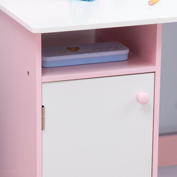 DecHome Set Tavolo e Sedie per Bambini 5+ Anni in Legno con Banco Scuola 90x45x85 cm e Sedia 29x29x66 colore Bianco/Rosa