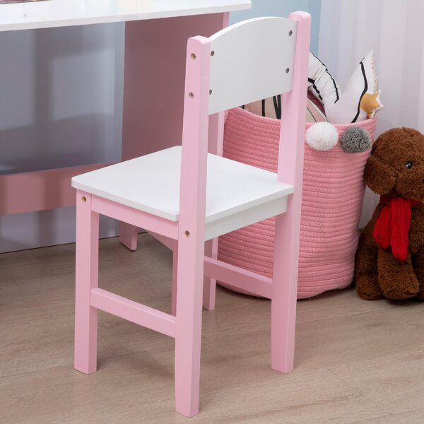 DecHome Set Tavolo e Sedie per Bambini 5+ Anni in Legno con Banco Scuola 90x45x85 cm e Sedia 29x29x66 colore Bianco/Rosa