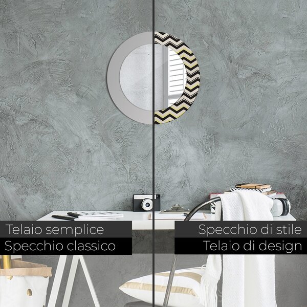Specchio tondo con decoro Pattern a zigzag fi 50 cm
