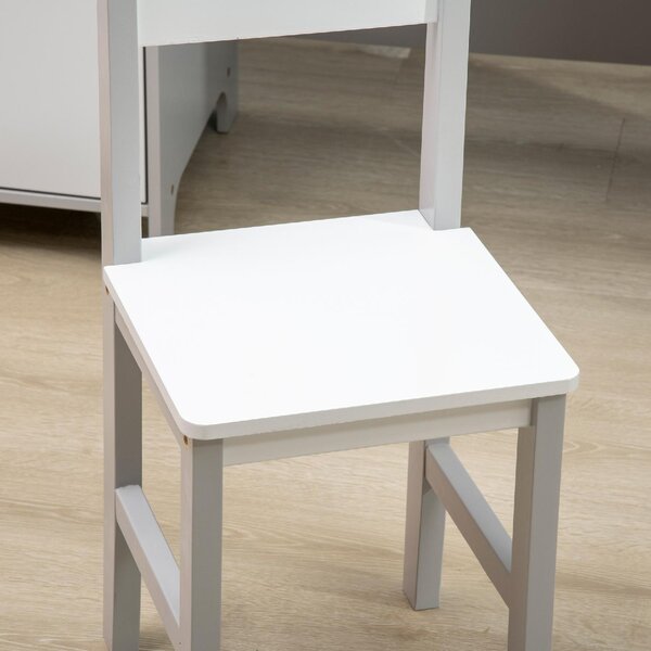 DecHome Set Tavolo e Sedie per Bambini 5+ Anni in Legno con Banco Scuola e Sedia colore Bianco e Grigio