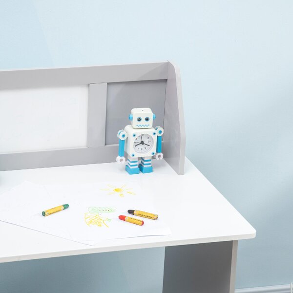 DecHome Set Tavolo e Sedie per Bambini 5+ Anni in Legno con Banco Scuola e Sedia colore Bianco e Grigio