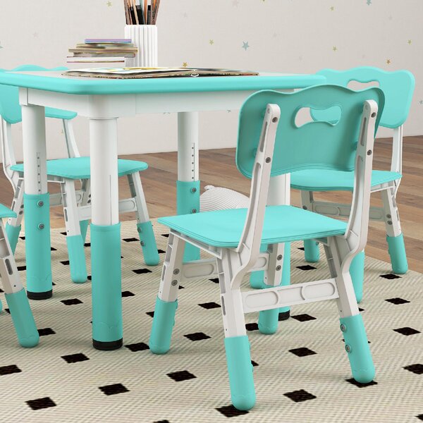 DecHome Set Tavolo e Sedie per Bambini 5pz con 4 Sedie Regolabili 32x36x52.5-56 cm e Tavolo 60x60x46-58 cm colore Verde