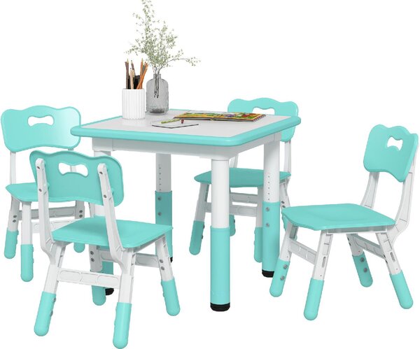 DecHome Set Tavolo e Sedie per Bambini 5pz con 4 Sedie Regolabili 32x36x52.5-56 cm e Tavolo 60x60x46-58 cm colore Verde