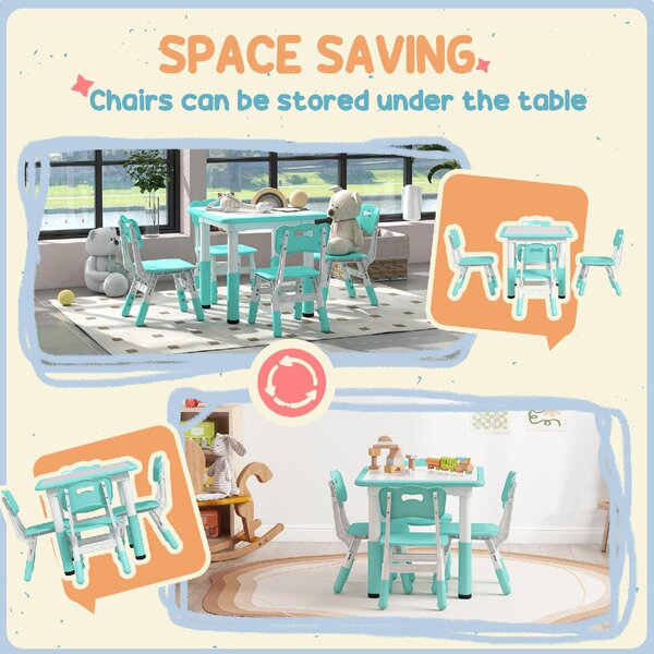 DecHome Set Tavolo e Sedie per Bambini 5pz con 4 Sedie Regolabili 32x36x52.5-56 cm e Tavolo 60x60x46-58 cm colore Verde