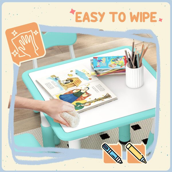 DecHome Set Tavolo e Sedie per Bambini 5pz con 4 Sedie Regolabili 32x36x52.5-56 cm e Tavolo 60x60x46-58 cm colore Verde
