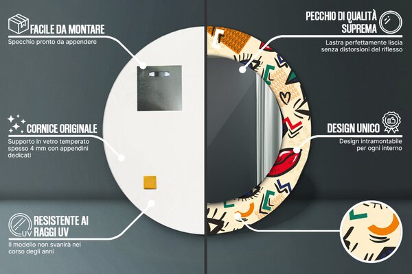 Specchio rotondo cornice con stampa Stile pop art fi 50 cm