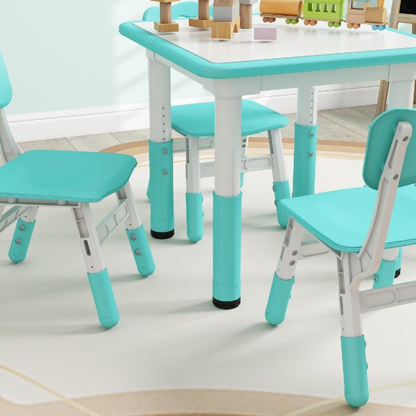 DecHome Set Tavolo e Sedie per Bambini 5pz con 4 Sedie Regolabili 32x36x52.5-56 cm e Tavolo 60x60x46-58 cm colore Verde