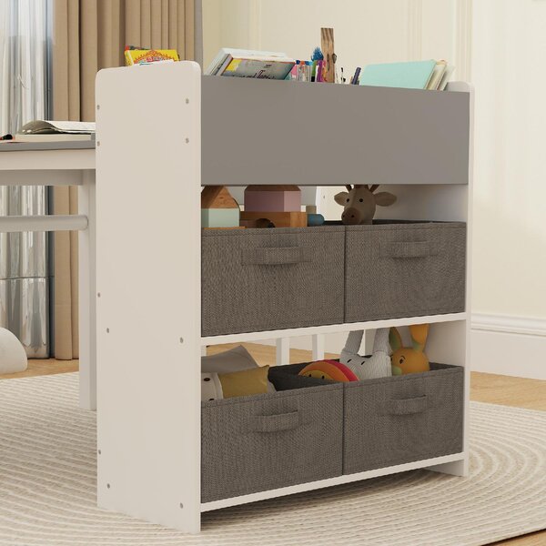 DecHome Set Tavolo e Sedie per Bambini con 2 Sedie e Tavolino Contenitore in Legno e Tessuto non Tessuto colore Grigio/Bianco
