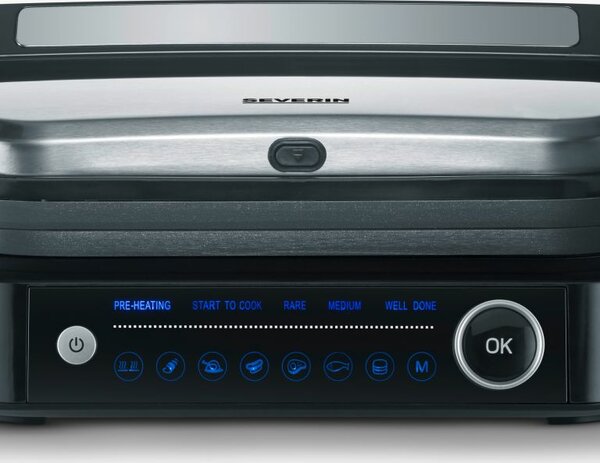 Severin SEVINI PRO Bistecchiera elettrica Potenza 1800 Watt con temperatura regolabile fino a 230 e display digitale, piastre lavabili in lavastov