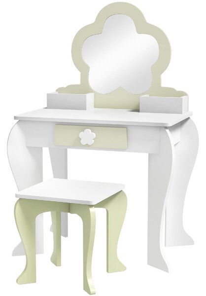 DecHome Set Toeletta per Bambina con Specchio Trucco e Sgabello Abbinato in Legno Cassetto e Contenitori colore Bianco