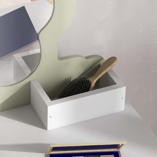 DecHome Set Toeletta per Bambina con Specchio Trucco e Sgabello Abbinato in Legno Cassetto e Contenitori colore Bianco