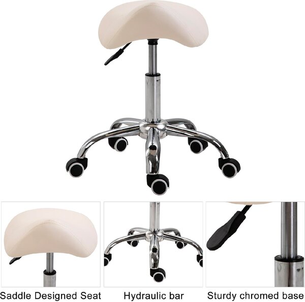 DecHome Sgabello con Ruote in Ecopelle colore Beige