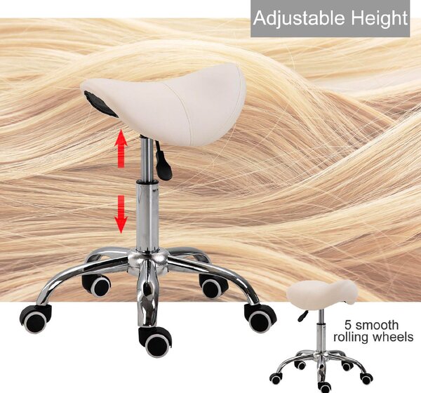 DecHome Sgabello con Ruote in Ecopelle colore Beige