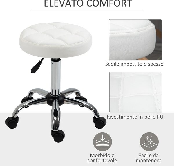 DecHome Sgabello con Ruote in Ecopelle colore Bianco