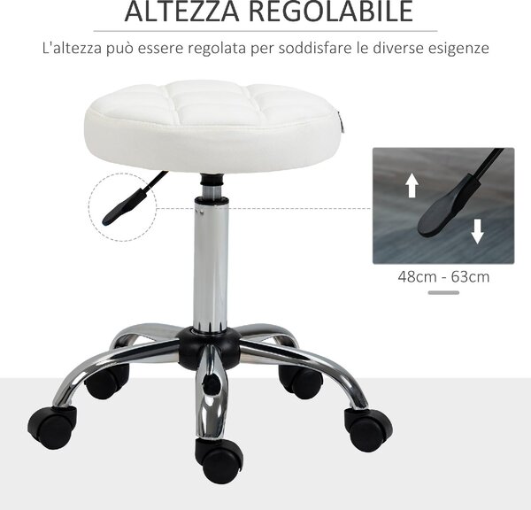 DecHome Sgabello con Ruote in Ecopelle colore Bianco