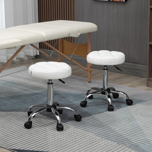 DecHome Sgabello con Ruote in Ecopelle colore Bianco