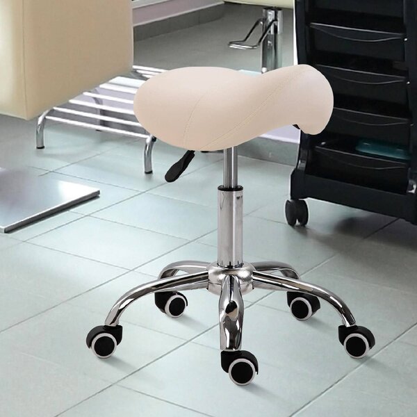 DecHome Sgabello con Ruote in Ecopelle colore Beige