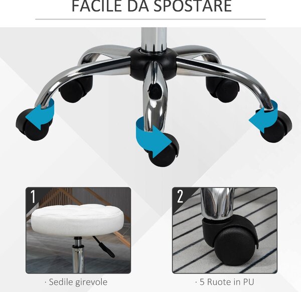 DecHome Sgabello con Ruote in Ecopelle colore Bianco