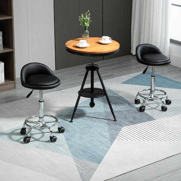 DecHome Sgabello con Ruote in Ecopelle colore Nero