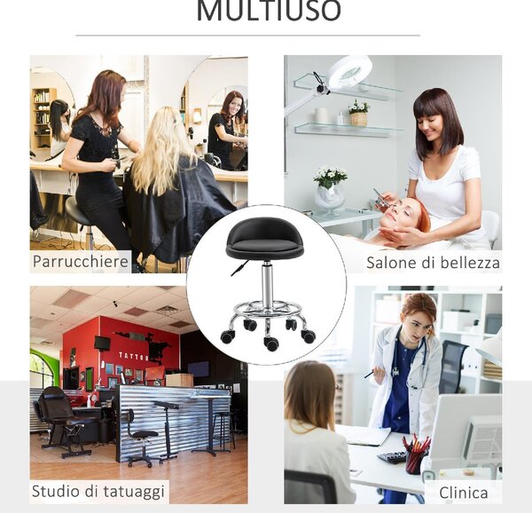 DecHome Sgabello con Ruote in Ecopelle colore Nero