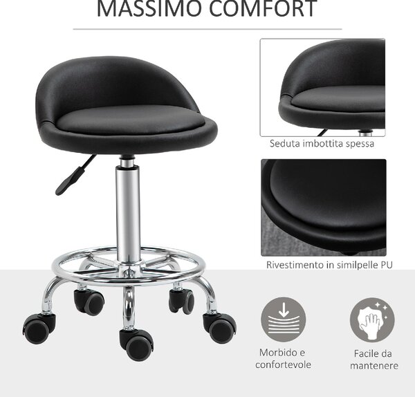 DecHome Sgabello con Ruote in Ecopelle colore Nero