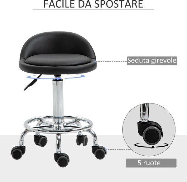 DecHome Sgabello con Ruote in Ecopelle colore Nero