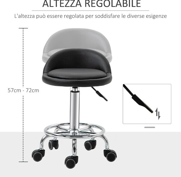 DecHome Sgabello con Ruote in Ecopelle colore Nero