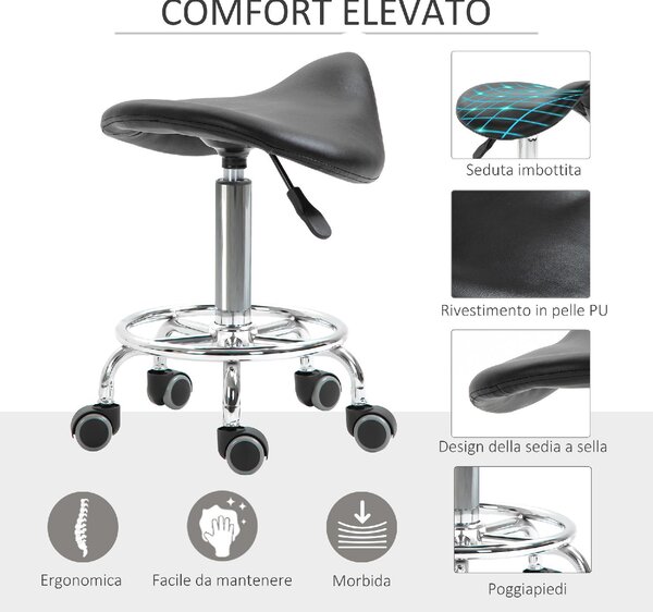 DecHome Sgabello con Ruote in Ecopelle colore Nero