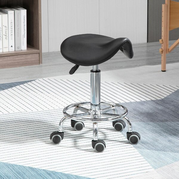 DecHome Sgabello con Ruote in Ecopelle colore Nero