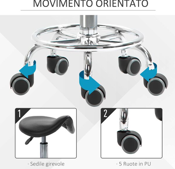 DecHome Sgabello con Ruote in Ecopelle colore Nero