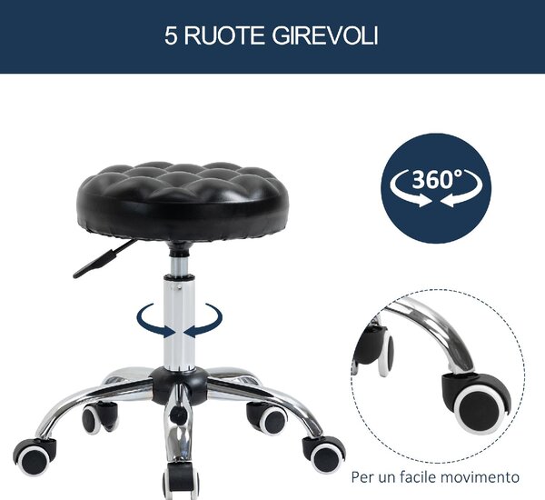 DecHome Sgabello con Ruote in Ecopelle colore Nero
