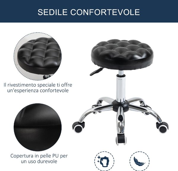 DecHome Sgabello con Ruote in Ecopelle colore Nero